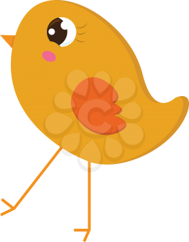A yellow chick with big eyes orange wings beak and legs is walking vector color drawing or illustration 