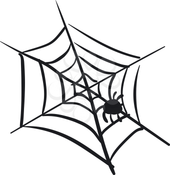 A black and white spider web with a small black spider sitting on it vector color drawing or illustration 