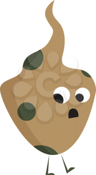 A small piece of cookie dough with a surprised expression on the face walking away vector color drawing or illustration 