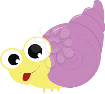 A small yellow crab with large eyes and a large purple shell vector color drawing or illustration 