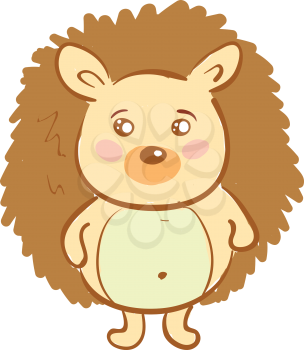 A cute hedgehog standing up straight having big eyes vector color drawing or illustration 