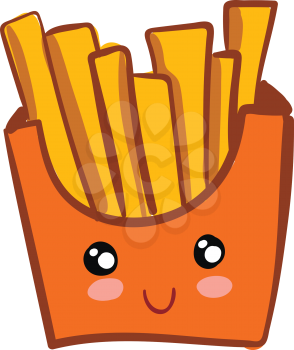A red pack of golden potato fries placed on a counter vector color drawing or illustration 