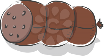 A packaged sausage with lobes of fat used for breakfast vector color drawing or illustration 