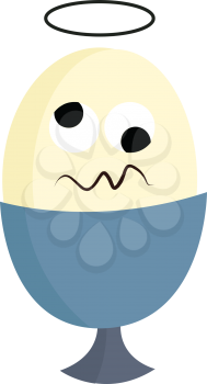 Confused white egg placed in a blue color egg stand vector color drawing or illustration 