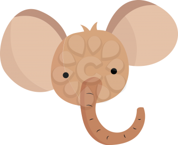 A light brown elephant calf with large pink ears black eyes and large trunk vector color drawing or illustration 