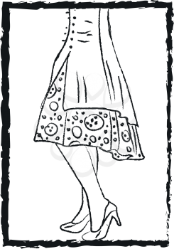 Black and white picture of a girl wearing a dress and stylish stilettos vector color drawing or illustration 