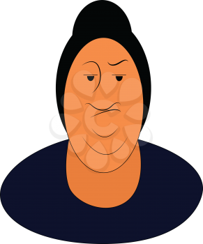 A fat Asian woman wearing a blue top hair bun and having an angry expression on the face vector color drawing or illustration 