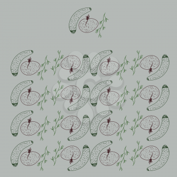 Repeated patterns of tomato and herbs vector color drawing or illustration 