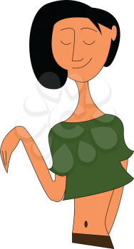 An Asian lady with short black hair wearing a low green crop top vector color drawing or illustration 