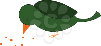 A little bird green in color swooped to the ground to eat some seeds vector color drawing or illustration 