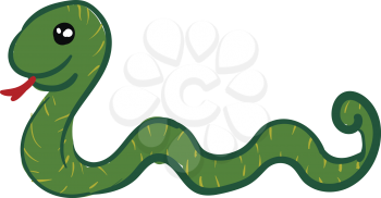 A green snake with red tongue slithering through the grass vector color drawing or illustration 