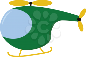 A green and blue colored toy helicopter with short yellow wings vector color drawing or illustration 