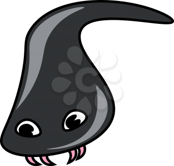An oval-shaped leach in shades of grey color possesses four pink-colored comma-shaped teeth vector color drawing or illustration 