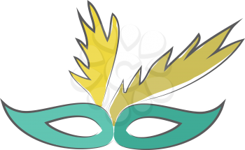 Blue carnival party eye mask with a yellow-colored feather typically made from fabric looks stylish vector color drawing or illustration 