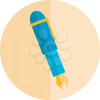 Blue pen with a golden nib left opened has a cap with a golden rim inserted at the back vector color drawing or illustration 