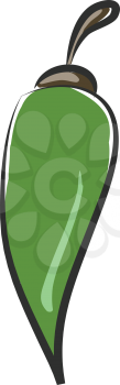 Cartoon green pepper with an exclamation mark and a grey-colored stalk vector color drawing or illustration 