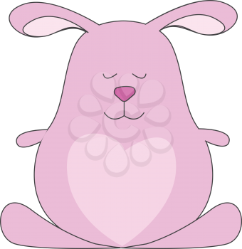 A beautiful pink-colored bunny with eyes closed has two oval-shaped ears bent downwards and a white-colored heart symbol printed in its dress vector color drawing or illustration 
