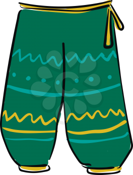 A stylish green Aladdin pants with cool blue and yellow works on it which is very flexible vector color drawing or illustration