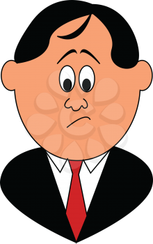 A business man in a black coat and a red tie seems to be worried vector color drawing or illustration