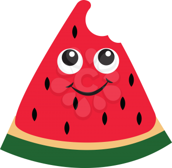 A bright reddish watermelon which is half bitten to beat the heat of the sun vector color drawing or illustration