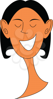 A skinny cartoon girl with big ears in cropped hairstyle laughs while eyes closed vector color drawing or illustration 