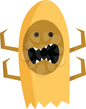 Finger-shaped yellow monster with fang teeth is ferocious with mouth opened vector color drawing or illustration 