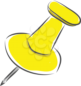 Yellow-colored notice board push pin with a pointed needle vector color drawing or illustration 