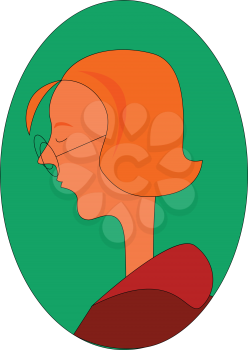 Profile of a ginger woman with round glasses inside green elipse vector illustration on a white background