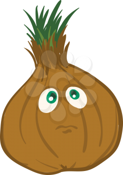 Sad brown onion  vector illustration on white background