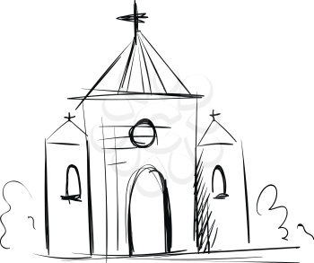 Simple black and white  sketch of a church  vector illustration on white background