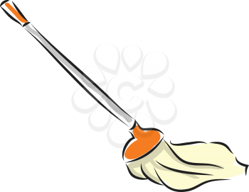 Mop with grey and orange handle illustration vector on white background