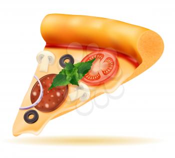 slice of pizza with cheese tomato salami olive champignon onion stock vector illustration isolated on white background
