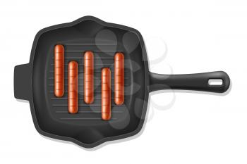 fried roast sausages on the grill pan stock vector illustration isolated on white background