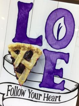 purple text love with pie to follow your heart