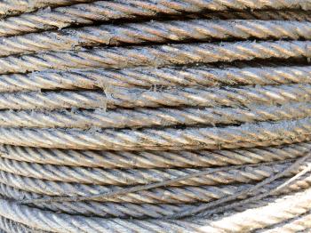 Large strong braided steel wire cable on spool on USS Iowa naval warship destroyer battleship