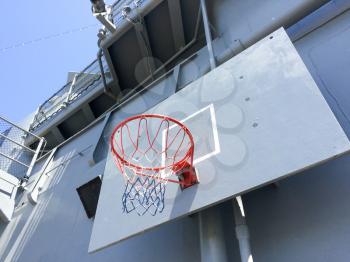 Basketball hoop and net navy recreation on USS Iowa naval warship destroyer battleship