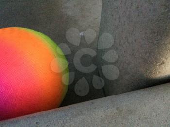 Modern art rainbow sphere geometric shapes in space on gray concrete