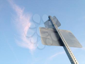 Street sign background on blue sky with pink cloud dusk