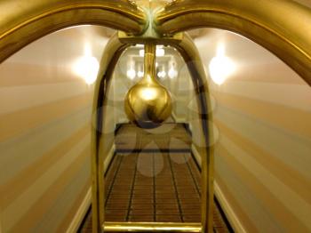 Hotel hallway long perspective corridor symmetrical design with bellhop cart