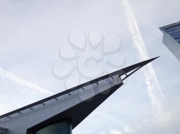 Futuristic architecture building design with sky jetstream background