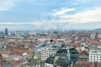 Zagreb, Croatia - 24 February 2019: Zagreb skyline with red rooftops