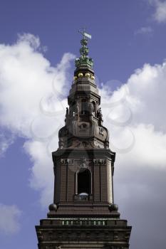 COPENHAGEN, DENMARK - 11 September, 2019: Christiansborg Palace tower close-up