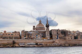 Panoramic view of Valletta with Our Lady of Mount Carmel and St. Paul's Anglican Pro-Cathedral, Malta