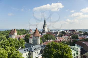 View of Tallinn with St. Olaf's church and city wall
