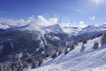 Mountain view on fair weather with blue sky and snow in winter, Stubnerkogel, Bad Gastein, Austria