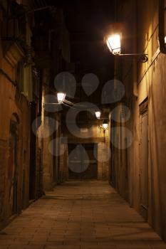 Barcelona, Spain - 28 June 2012: Streets of el Born neighbourhood at night