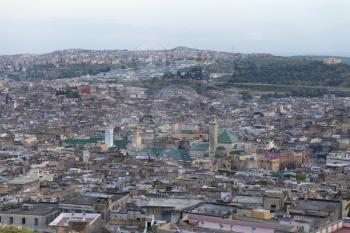 View over Fez at dusk from the ancient city wall, Morocco