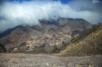 Sun breaking through the morning clouds in Imlil, a village situated in the High Atlas mountains