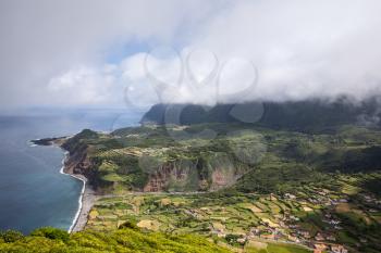 Aerial view of Faja Grande, Flores, Azores, Portugal