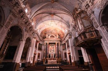Catholic Church in Valencia with illuminated altar